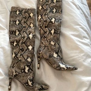 Steve Madden Kimari beige snakeskin knee high boot